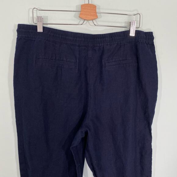 Talbots Women's Navy Eyelet Trim Linen Pull On Pants Size 14 - Picture 4 of 8